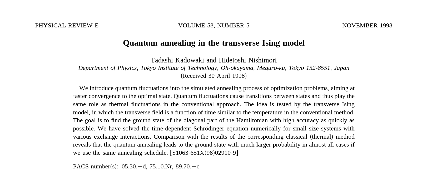 artículo de Quantum Annealing
